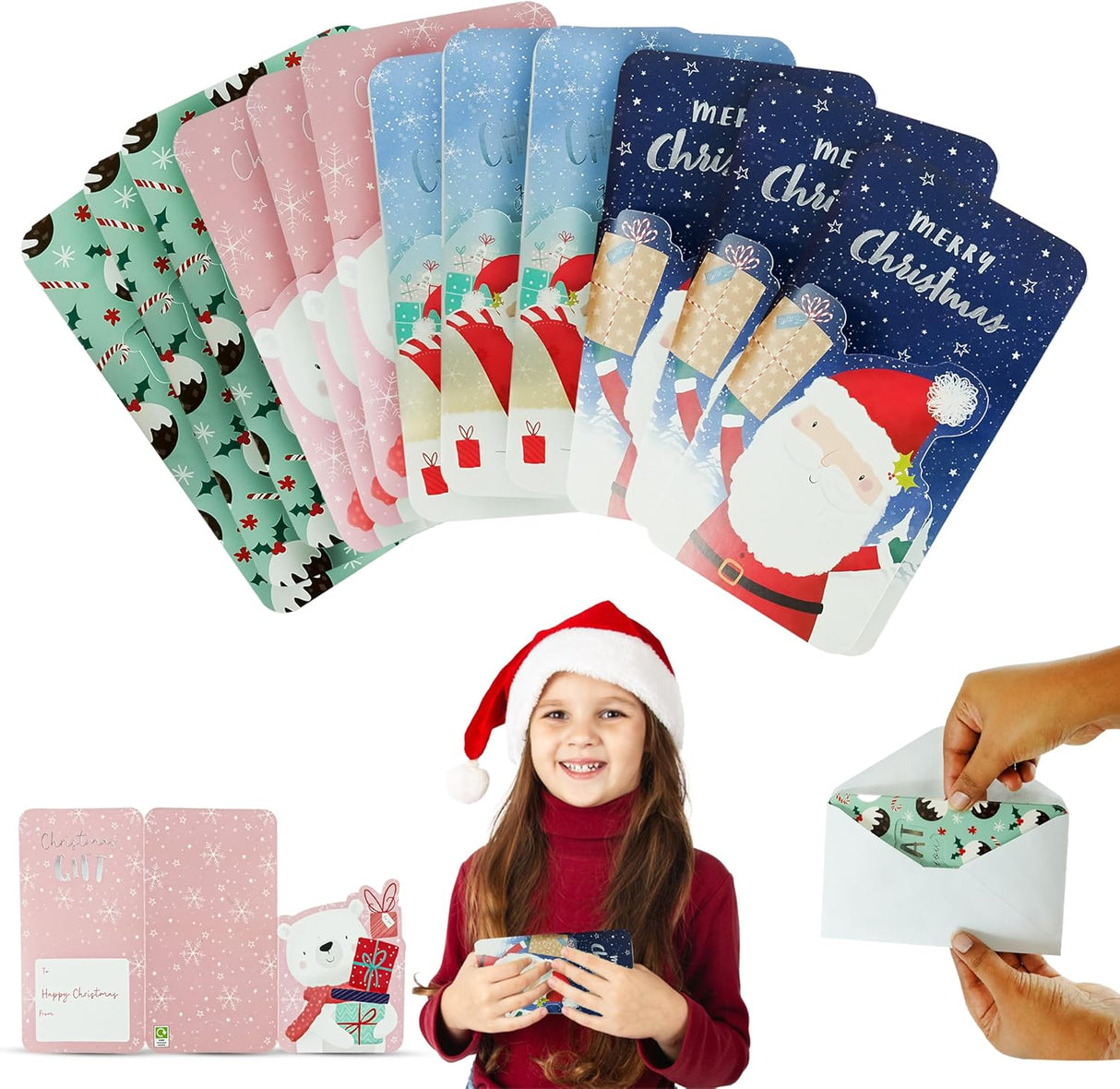 12Pcs Xmas Money Cash Greeting Card Wallets- 15cm| Christmas Party Money and Gift Card Paper Holders| Money Christmas Season Cards with Envelopes