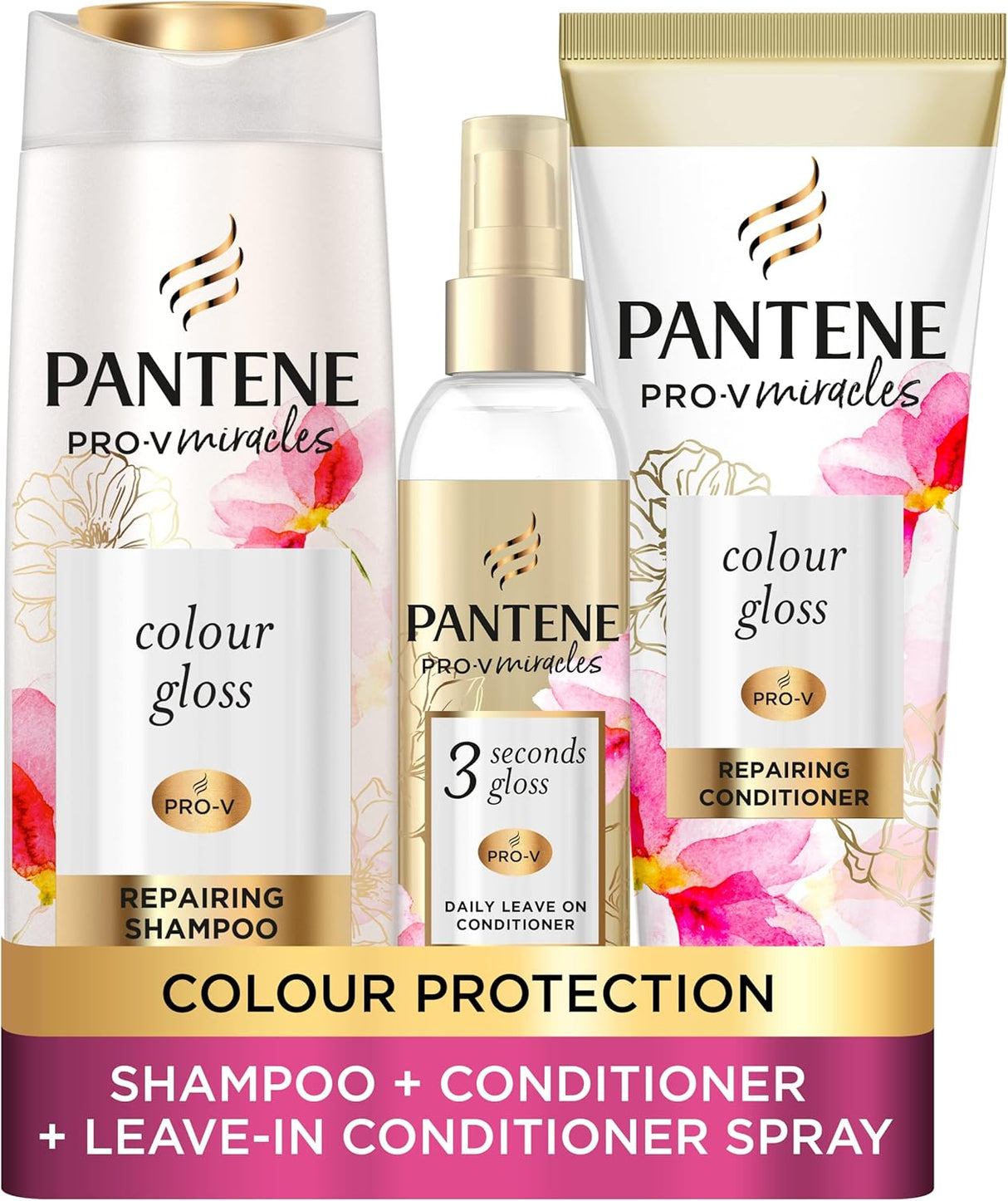 Pantene Colour Shampoo And Conditioner Set + Leave-In Conditioner Spray With Biotin and Niacinamide, Transform Damaged Coloured Hair From Dull To Glossy In 1 Use, 400/275 / 145ml.