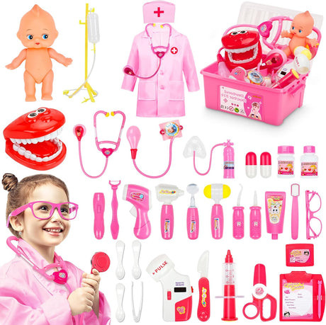 Fivejoy Doctors Set for Kids Age 3 | Dentist Toys for Kids with Simulation Stethoscope | Pretend Role Play Medical Kit Educational Toys Gifts for 3 4 5 Year Old Toddlers Boys Girls.