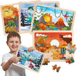 Wooden Dinosaur Animals Sea World Farm Jigsaw Puzzles Toys for Kids 2 3 4 5 6 Year Olds, 4x24 Pcs Jigsaws Puzzle Board for Toddler, Educational Toys Game for 3+ Year Old Easter Gifts for Boys Girls.