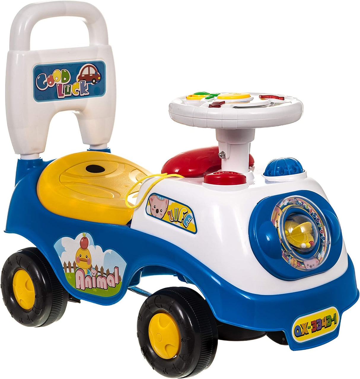 Hillington New My First Ride On and Push Along Buggy Car Colourful First Steps Toddler Walker Learning Toy with Sounds and Accessories (BLUE).