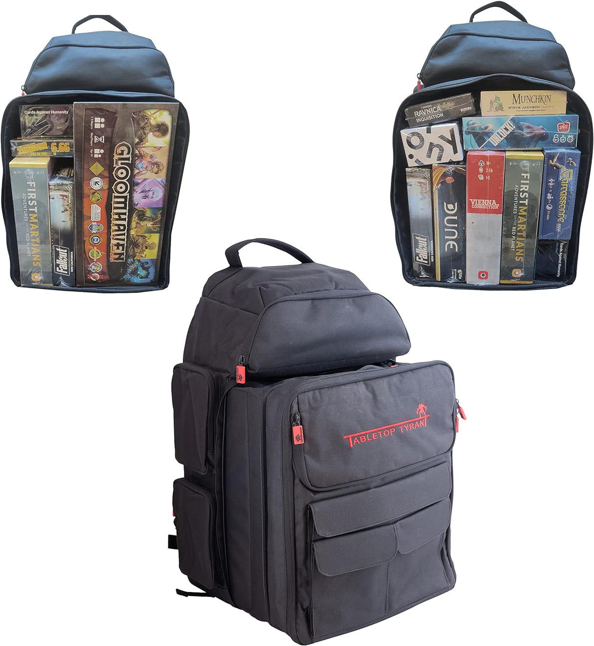 Tabletop Tyrant Board Game Backpack, Game Storage Backpack with Padded Shoulder Straps, Travel Bag for Board Games, Dice, Trading Cards and Accessories, Waterproof and Fits Most Boardgames.