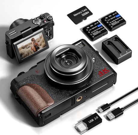 NBD Digital Camera for Photography,4K 56MP Vlogging Camera for YouTube, 180°Flip Screen Digital Point and Shoot Camera with 16X Zoom, Compact Camera for Beginner with 32GB SD Card (Black).