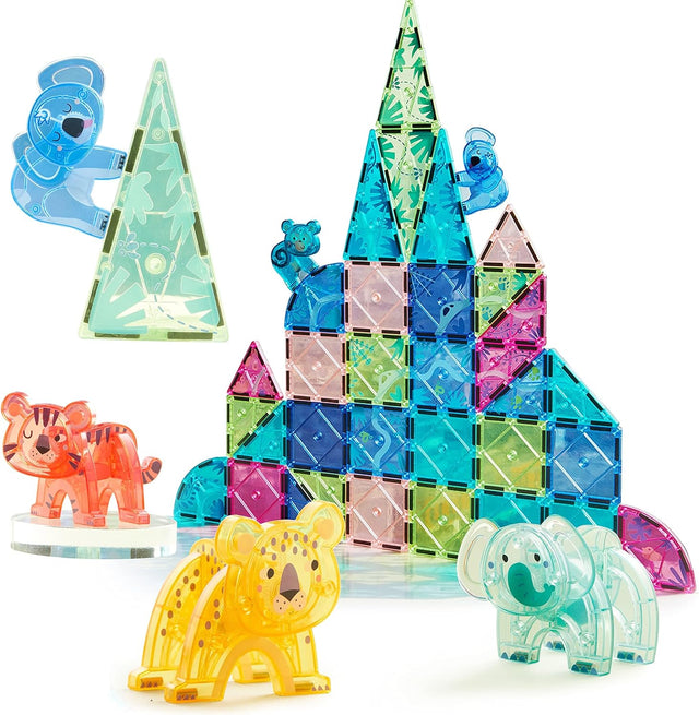 Mideer Animal Magnetic Tiles 40 Pcs, Magnetic Blocks 3D Building Set for Kids Ages 3-8, Magnetic Construction with Jungle Theme for Toddlers.