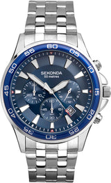 Sekonda Jenson Mens 44mm Chronograph Quartz Watch with Stainless Steel Bracelet Date Window 50m Water Resistant.