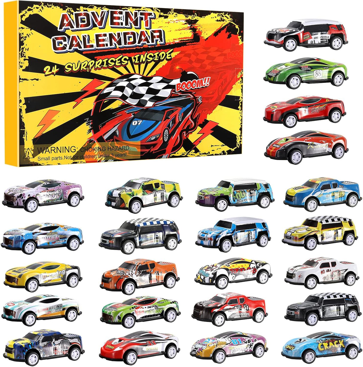 Advent Calendar, 24 Pcs Toy Cars Advent Calendar Kids Pull Back Cars Set, Racing Cars, Christmas Countdown Calendar, Stocking Stuffer Christmas Gifts for Kids Boys Girls.