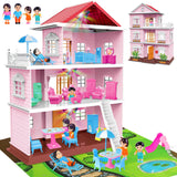 deAO Doll House to Build, Dollhouse Pink, Play Doll House with Map,& Dolls Accessories Dolls House Garden Princess House Girls Christmas Birthday Gifts.