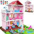 deAO Doll House to Build, Dollhouse Pink, Play Doll House with Map,& Dolls Accessories Dolls House Garden Princess House Girls Christmas Birthday Gifts.