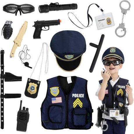 JOYIN 14 Pcs Police Pretend Play Toys, Police Costume Accessories with Hat and Uniform Outfit, Police Equipment for Halloween Dress Up Party, Police Officer Costume, Role-playing.