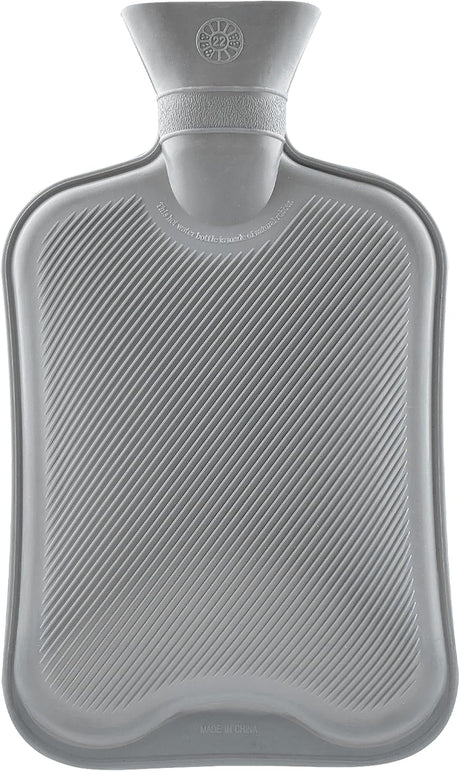 Hot Water Bottle Large 1.8L Rubber Hot Water Bag 1, 2 or 3 Pack Ribbed Surface One Side for Pain Relief Hot Cold Compress Cramps Back Pain Neck Pain (Grey, 1 pc).