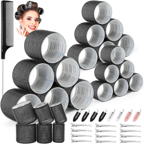 ELONSEY 13 PCS Hair Curlers Rollers Hair Roller with 8 Roller 60mm, 3PCS Duckbill Clips 1 Comb 1 Braider Hair for Long Short Thick Fine Volume Bangs Hair (Hair Roller 13 Pack).