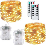 Augone [2 Pack] Fairy String Lights, 120LED 12M/40Ft 8 Modes USB Plug in Powered Lights Waterproof Outdoor/Indoor Copper String Lights with Remote Timer for Bedroom, Party, Christmas (Warm White)