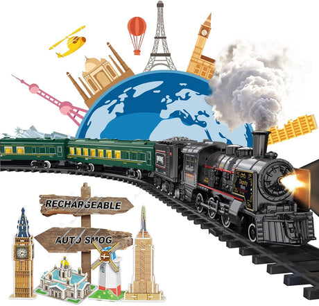 Train Set for Kids Remote Control Train Toys w/Steam Locomotive, Cargo Cars & Luxury Tracks, Electric Trains w/Realistic Smoke,Sounds & Lights, Christmas Birthday Gift for Boys Girls 3 4 5 6 7+….