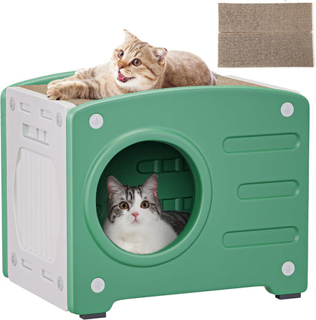 YITAHOME Cat House with Cat Scratching Board, Plastic Cat Beds for Indoor Cats, Cat Cave, Cat Bed, Cat Furniture, Cat Hideaway, Cat Kennel, 99KG Load Capacity, Water Resistant (Green).