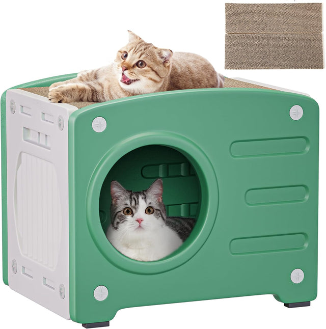 YITAHOME Cat House with Cat Scratching Board, Plastic Cat Beds for Indoor Cats, Cat Cave, Cat Bed, Cat Furniture, Cat Hideaway, Cat Kennel, 99KG Load Capacity, Water Resistant (Green).