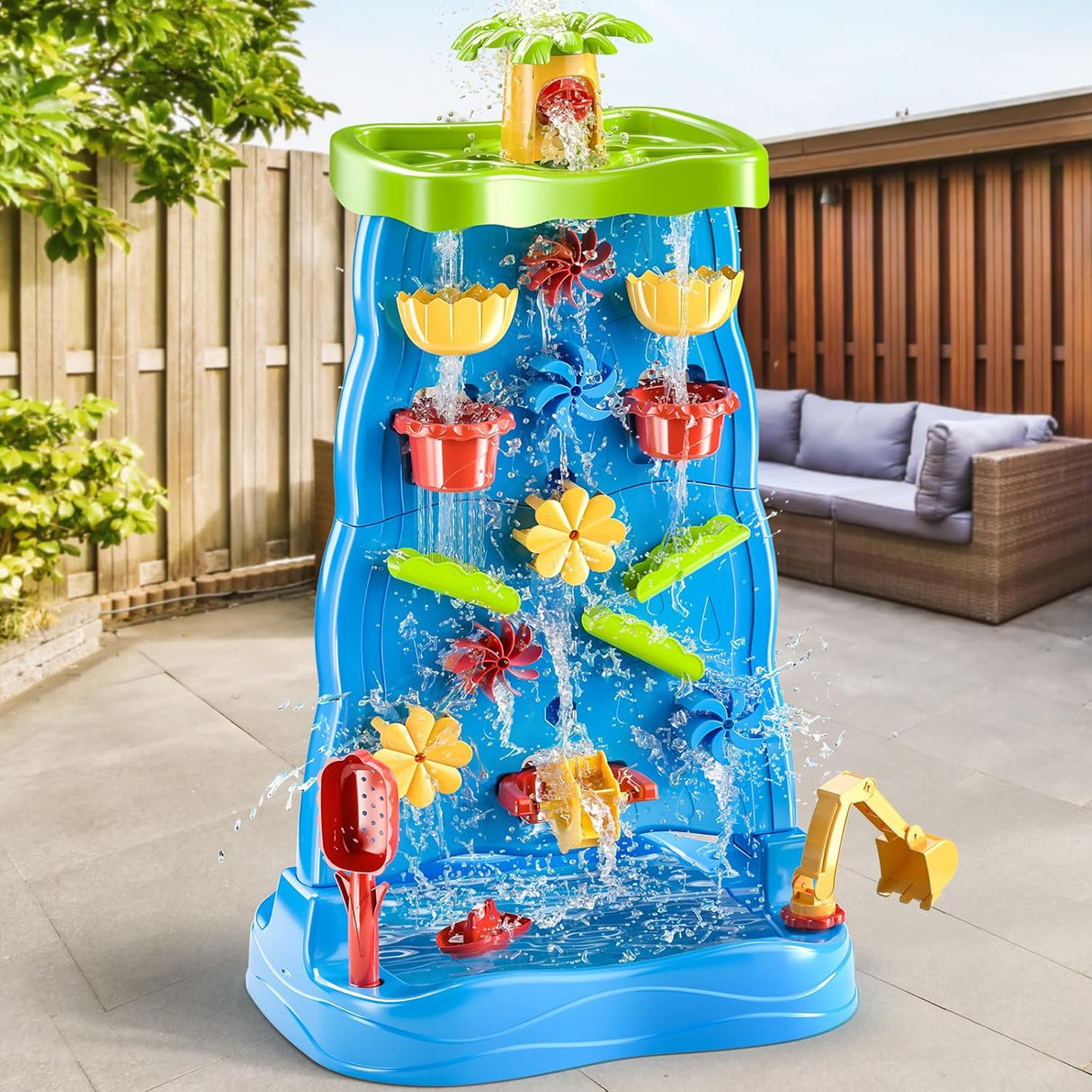 TEMI Sand Water Table Outdoor Toys - Toddler Activity Table Sandbox Toy Sensory Table Summer Toys Beach Play Table 27 Pcs Accessories for Baby Kids Children.