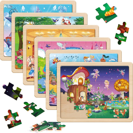 SYNARRY Wooden Princess Jigsaw Puzzles for Kids 3 4 5 6 7 8 Year Olds, 6×60 Piece Children Puzzles 4-8, Educational Toys Gifts for Toddler Children Girls Boys.