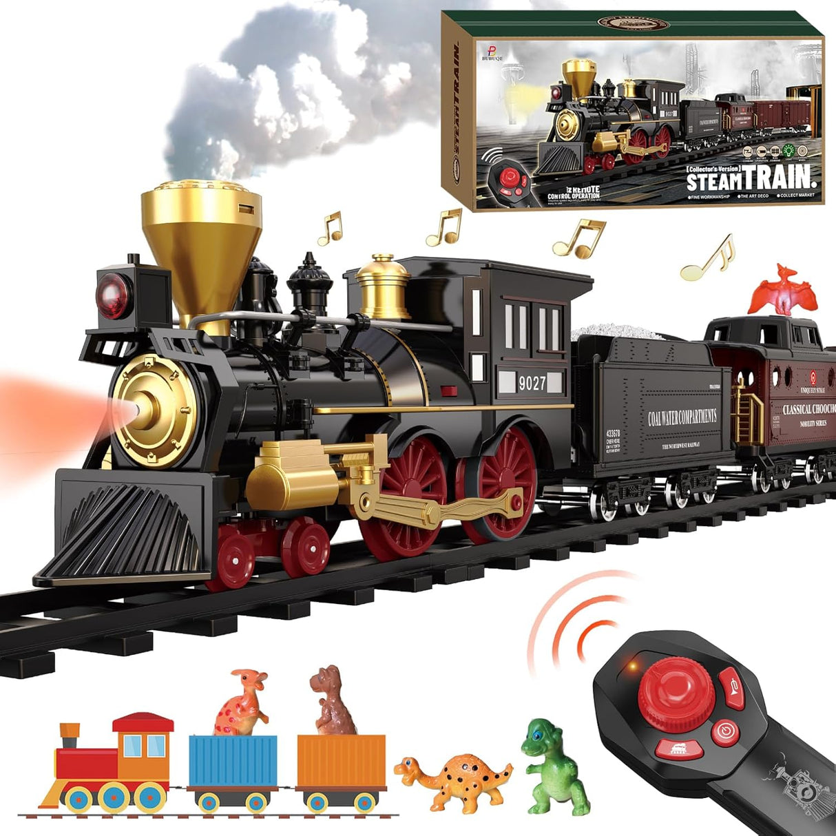 Remote Control Train Set for Kids Electric Steam Locomotive, Oil Tank Train, Cargo Cars & Tracks, Realistic Smoke,Sounds & Lights, Rechargeable Christmas Birthday Gifts for Boys Girls 3 4 5 6 7+….