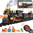 Electric Train Sets for Kids Metal Alloy Christmas Train Toys Steam Locomotive, Glowing Passenger Carriages, Luxury Tracks, Light & Sounds Rechargeable Birthday Gifts for Boys Girls Green.