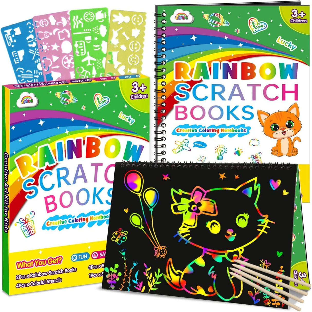 ZMLM Rainbow Scratch Mini Art Notes - 125 Magic Scratch Note Pads Cards Sheets for Kids Black Scratch Crafts Arts DIY Party Favor Supplies Kit Birthday Game Toy Gifts Box for Girls Boys Halloween.