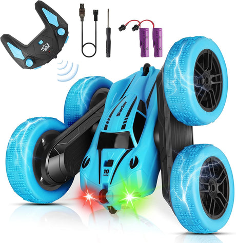 CYM Remote Control Cars, RC Stunt Car, 4WD 2.4 Ghz Remote Control Car with LED Light, 360°Double Side Flips RC Car for 6+ Year Old Boy Kids Girl.