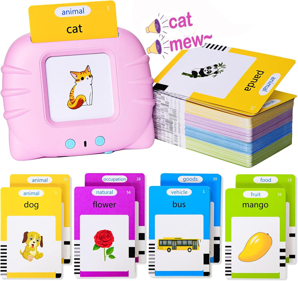 Talking Flash Cards Early Educational Toys for 3 4 5 6 Year Old Baby Boys Girls, Preschool Learning Reading Machine with 224 Words, Montessori Interactive Gift for Kids Toddlers.