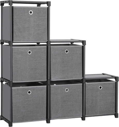 SONGMICS Ladder Storage Unit, 6 Cubes with 6 Storage Boxes, DIY Closet Organiser, Multifunctional with Modular Design, Sturdy Metal Frame, Includes Rubber Mallet, 105 x 30 x 105 cm, Black LSN66BK.