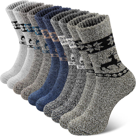 SIMIYA Merino Wool Socks for Men, 5 Pairs Winter Thick Hiking Socks, Thermal Breathable Crew Mens Socks for Outdoor Sports.