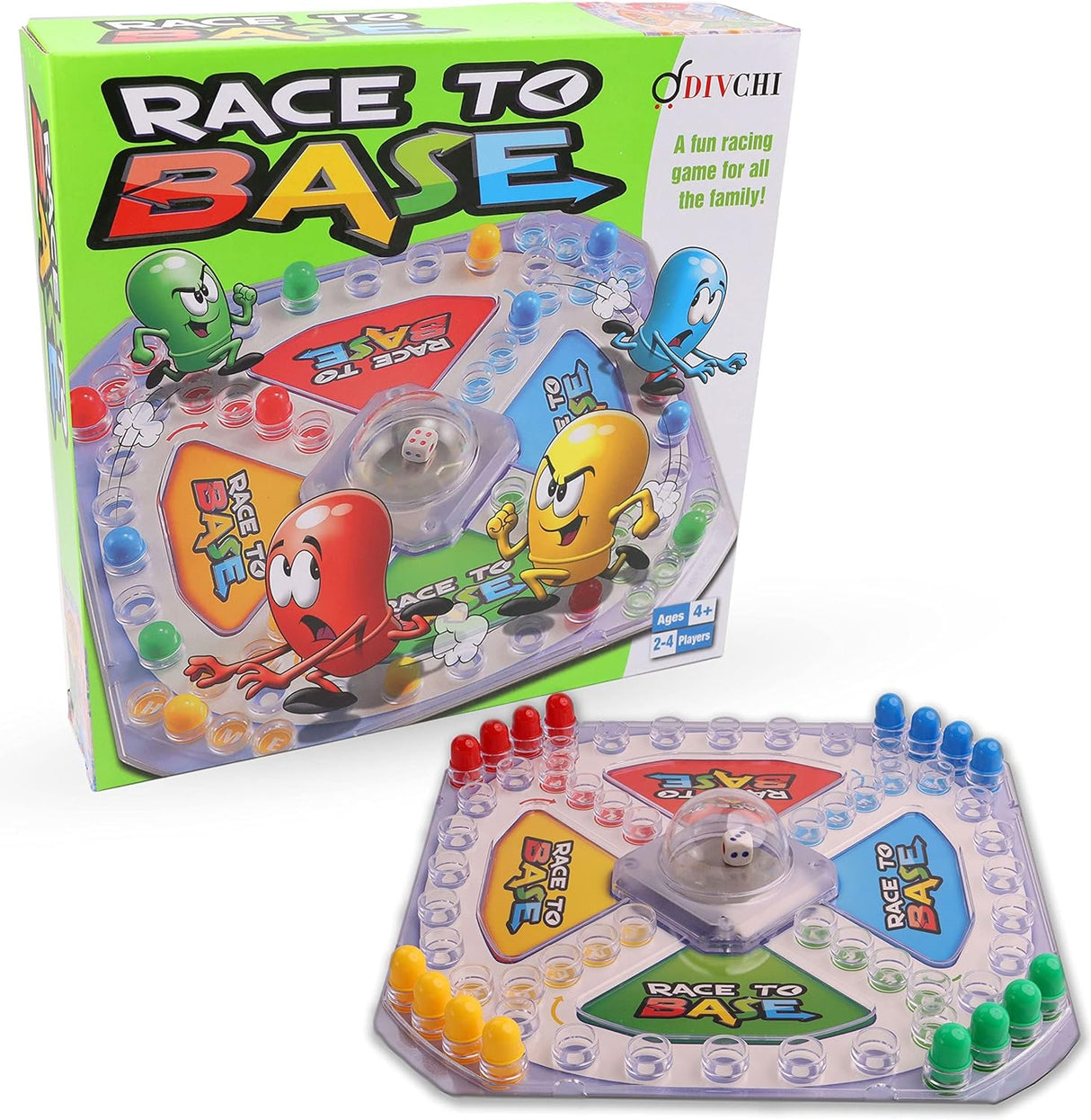 DIVCHI Race To Base Board Game for kids - Racing and Chasing to Base Game, 4 Players.