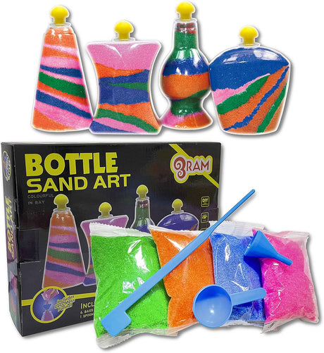 Ram© 12 x Pieces Make Your Own Kids Glitter Glass Sand Art Craft Bottles Toy Set.