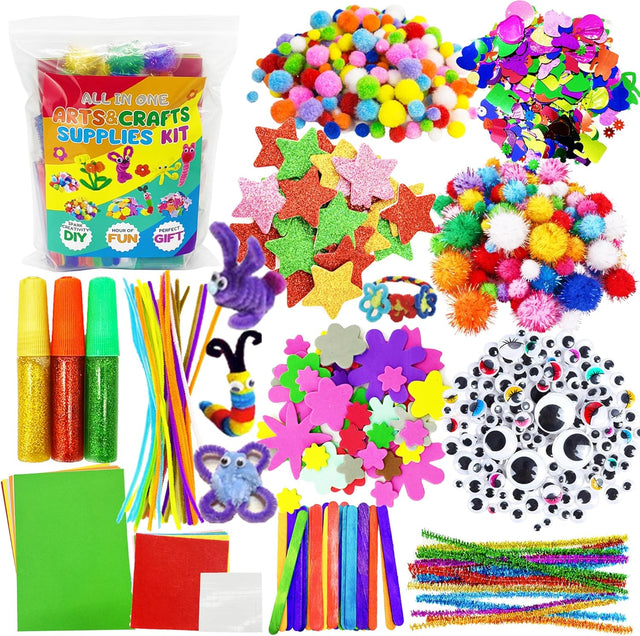 Lubibi Arts and Crafts Supplies for Kids,Toddlers Educational Toy Craft Set,with Craft DIY Art Supplies, Pompoms, Craft Sticks, Sequins, Eyeballs,Suitable for Children Aged 4-12 Years.