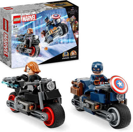 LEGO Marvel Black Widow & Captain America Motorcycles, Avengers Age of Ultron Set with 2 Superhero Motorbike Toys for Kids, Boys, Girls Aged 6 and Up 76260.