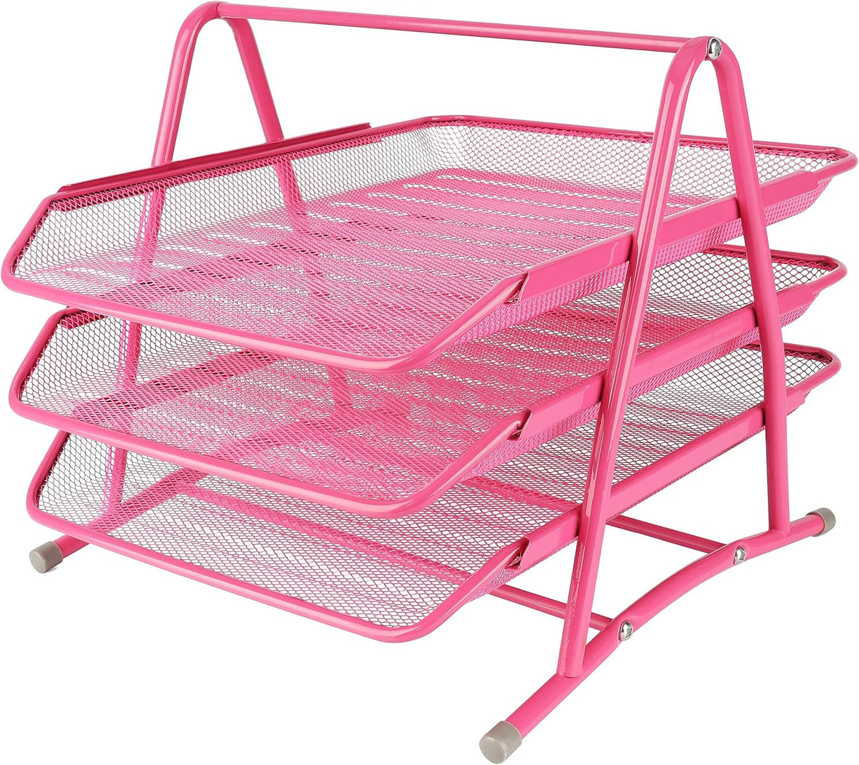 Belle Vous Pink Mesh 3-Tier Letter Tray Organiser - Metal A4 Office Desk Tidy File Holder Rack - Document/Paper Filing Storage Shelf for Office, Desktop/Table, Home, Study or School