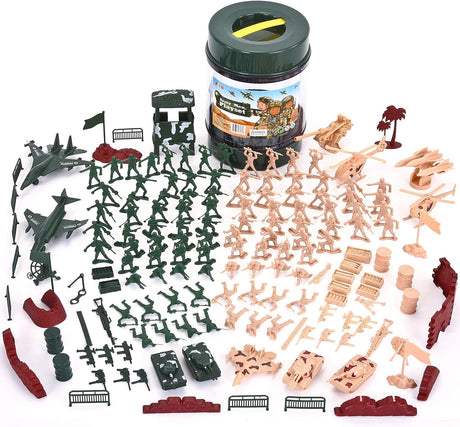 JOYIN 164 Pcs Military Soldier Playset Army Men Action Figures Battle Group, Deluxe Plastic Military Playset Soldiers Bucket With Aircrafts, Helicopters, Tanks and Other Accessories.