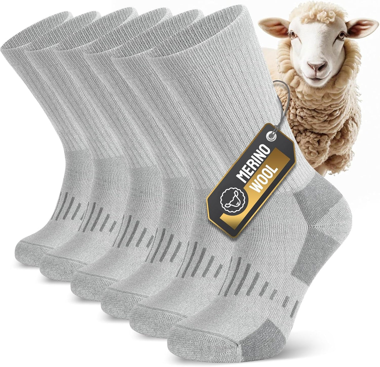 TIBISI Merino Wool Socks for men women, Outdoor Socks Hiking Walking Running Sport Socks Work Socks, Cushion Moisture Wicking Breathable - 3 pairs.