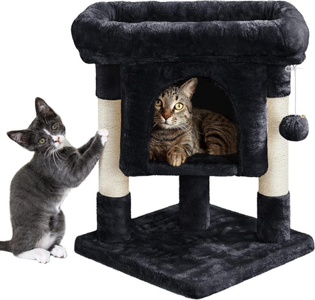 Yaheetech 59cm Basic Cat Tree Tower, Cat Scratching Post w/Oversized Perches, Condo and Hanging Ball, Cat Furniture Cat House for Cats Kittens Pets, Dark Grey.