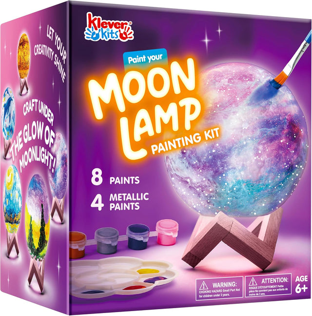 Klever Kits Paint Your Own Moon Lamp Kit,3D Space Moon Night Light,DIY Lamp Night Light Arts & Crafts Kit for Kids, Birthday Gifts for Girls Boys Ages 6 7 8 9 10 11 12.