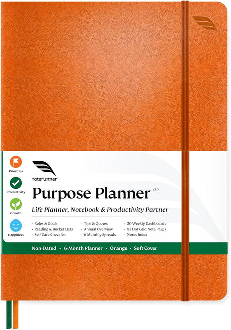 Purpose Planner B5 Undated Monthly Weekly Daily Productivity Journal 2024 Life Health Goal Setting Business Tool for Professionals Moms Academic Student Organizer Notebook (7.5”x9.8” Orange Softcover).