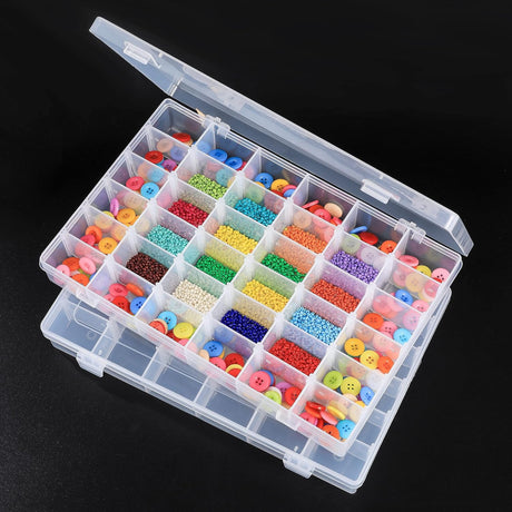 LAifu 2Pack 36 Compartment Storage Boxes, Plastic Jewelry Box,Craft Storage Box with Removable Dividers, Hobby Box for Jewelry,Beads,Stamps,Seeds Fishing Organizer Storage Clear and Orange.