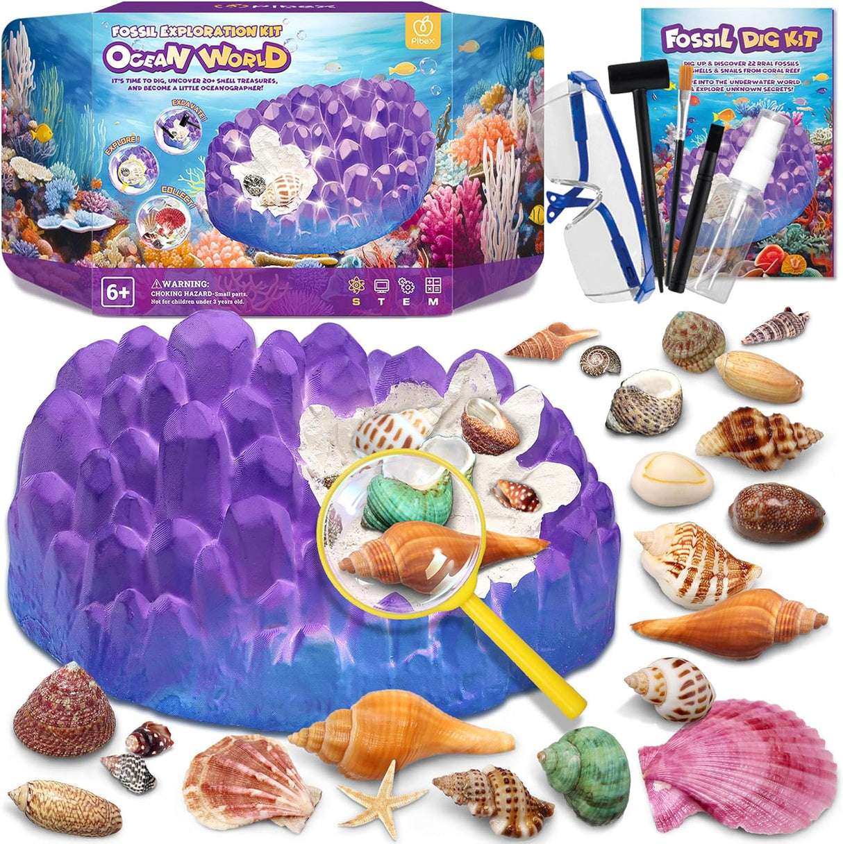 Gemstone Dig Kit, PIBEX 3-IN-1 Solar System Excavating Set, Dig up 15 Genuine Rocks & Minerals, Planets Explore Experiment STEM Project Toy Gift for Boy & Girl, Stone Mining Science Kit for Kid 6-8-12.