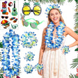 JeVenis Blue Hawaiian Fancy Dress Moana Costume Adult Women Moana Aloha Necklace Garland Glasses Luau Headband Bracelets Hawaii Costume Tropical Luau Beach Party Supplies.