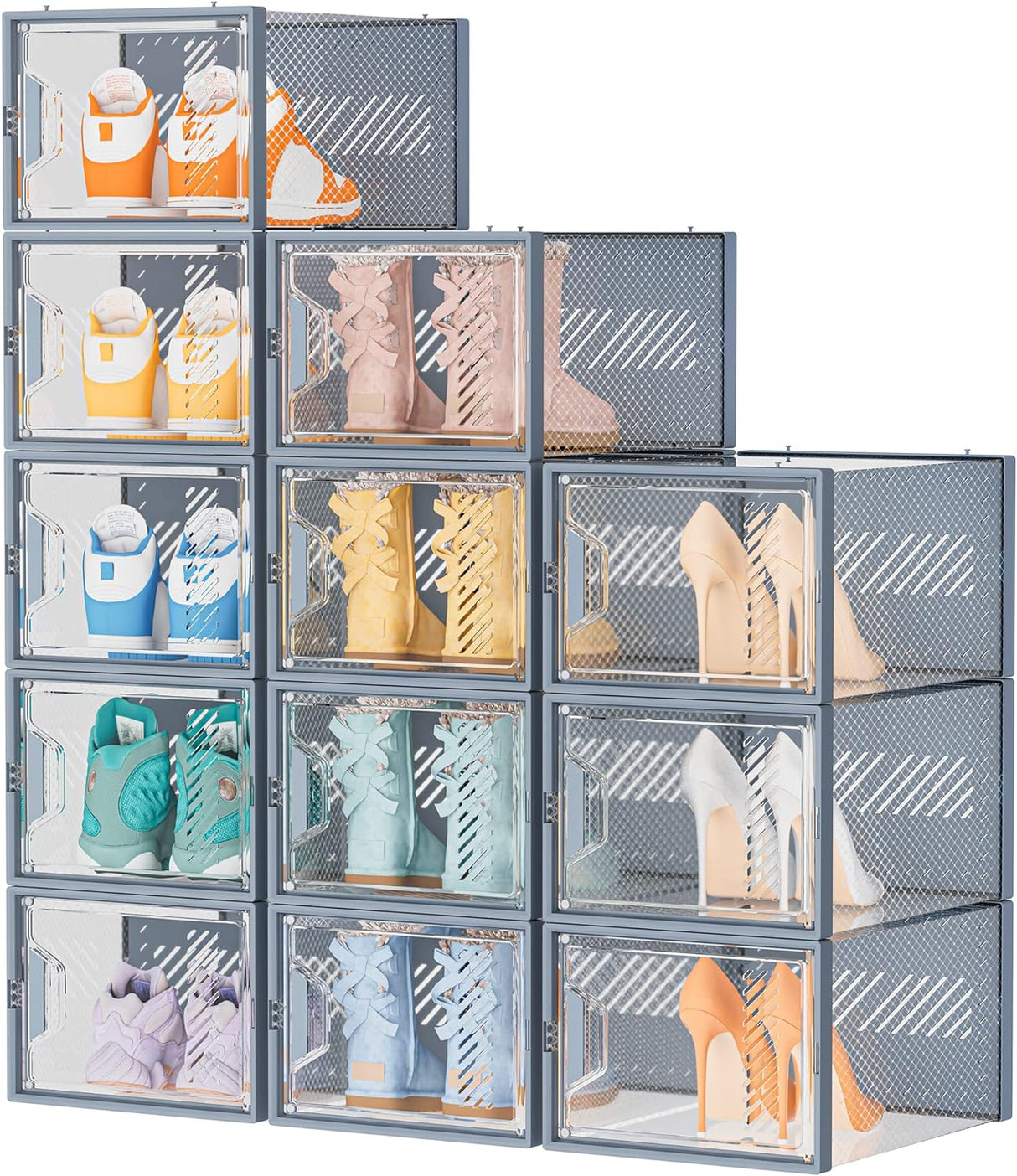 SIMPDIY Shoe Storage Box,12 pcs Shoe Box Clear Plastic Stackable, Shoe Organizer Containers with Lids for Women/Men,Fit up to UK 12.