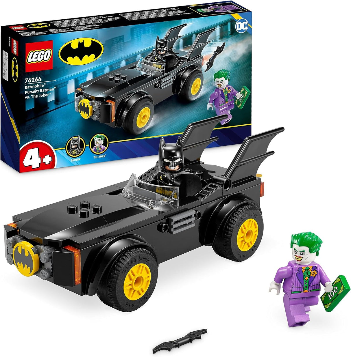 LEGO DC Batmobile Pursuit: Batman vs. The Joker Toy Car Playset, Super Hero Starter Set with 2 Minifigures, Toys for Preschool Kids, Boys, Girls Aged 4 Plus Years Old, Quick and Fun Build 76264.