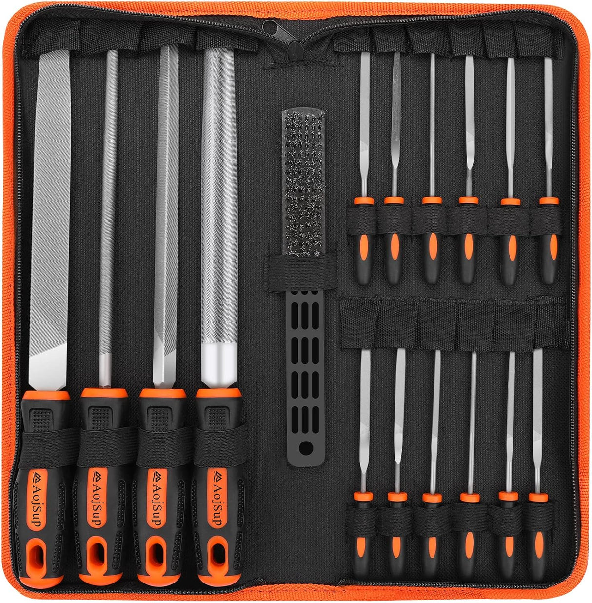 AojSup 17Pcs Metal File Set, Professional Files Tools, Premium Metal Files with Suitcase, 4X Large Files - Flat/Triangle/Half-Round/Round File&12x Needle Files, Perfect for Wood, Metal&DIY Project