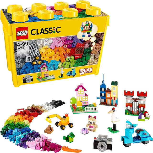 LEGO Classic Large Creative Brick Storage Box Set, Building Toys for 4 Plus Year Old Kids, Boys & Girls, Construction Toy with Windows, Doors, Wheels and Green Baseplate 10698.