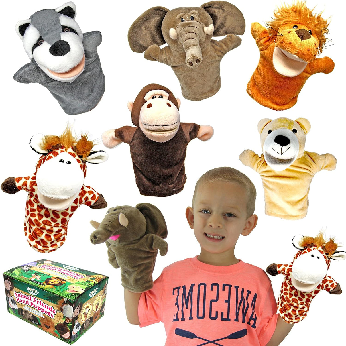 JOYIN Animal Friends Deluxe Kids Hand Puppets with Working Mouth (Pack of 6) for Imaginative Play, Show Theater, Easter/Birthday Party Supplies.