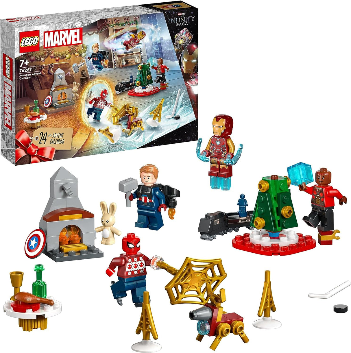 LEGO 76267 Marvel Avengers Advent Calendar 2023 with 24 Gifts incl. Captain America, Spider-Man, Iron Man plus More Superhero Minifigures, Christmas Countdown Gift for Kids.