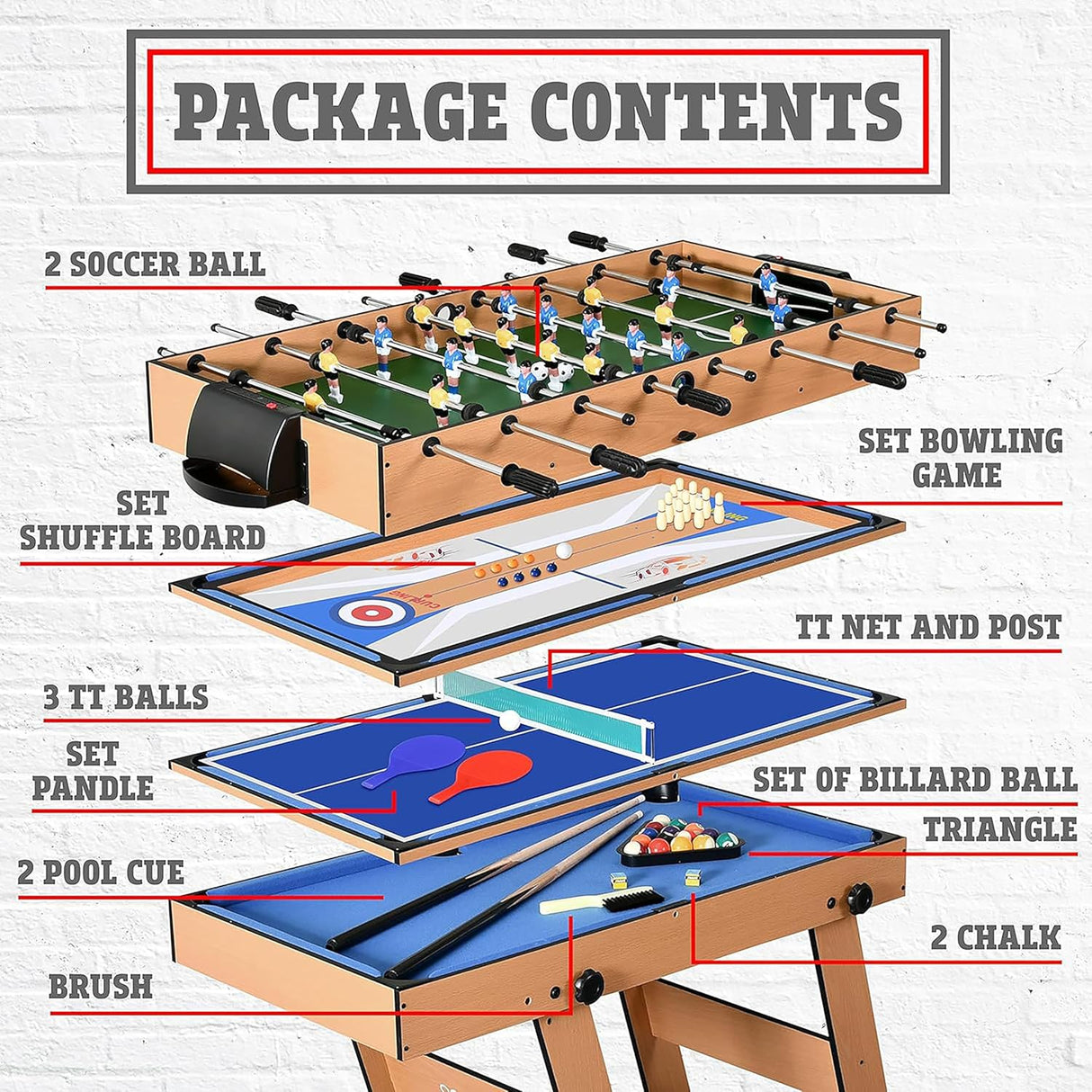 SereneLife Multi Game Table, 48" Arcade Sports Game with Accessories, Table Tennis, Hockey, Billiards, Football, Table Football, All in One, Indoor and Outdoor Family Kids Adults.