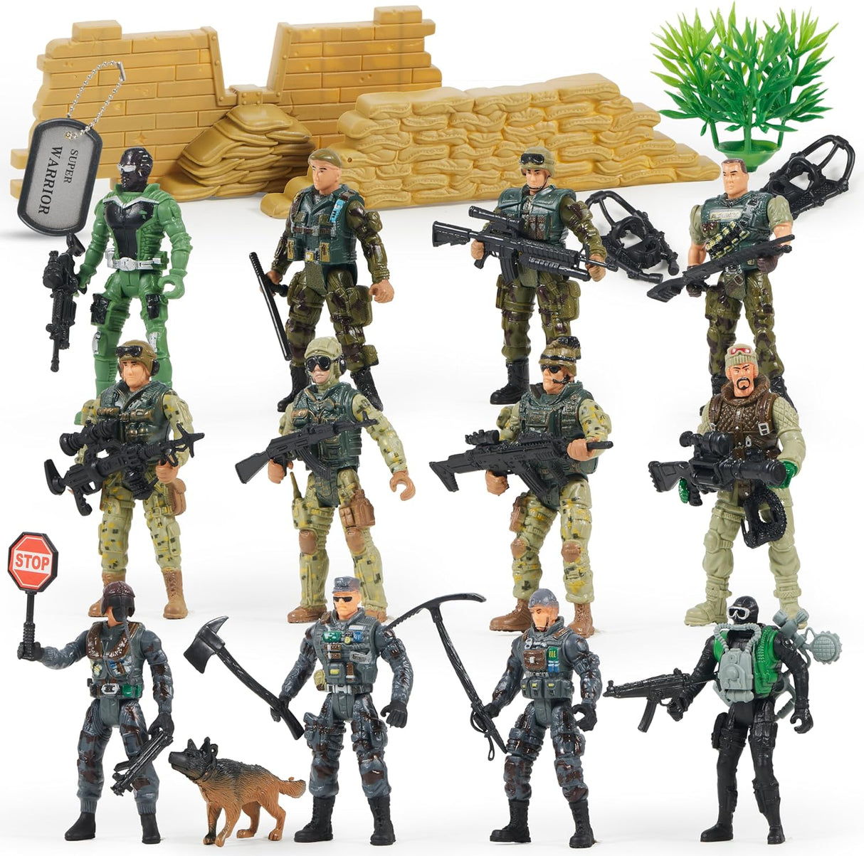 JOYIN 16 PCs Military Toy Soldiers Playset Army Men Figures with 12 Realistic Army Ranger Action Figures and Weapon Gear Accessories Military Combat Toys.