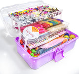 obqo 3000+ Pcs Art and Craft Box for Kids, Toddler Kids Craft Set Included Pipe Cleaners, Pom Poms, Feather, Folding Storage Box - All in One for Kids Craft Supplies (PURPLE).